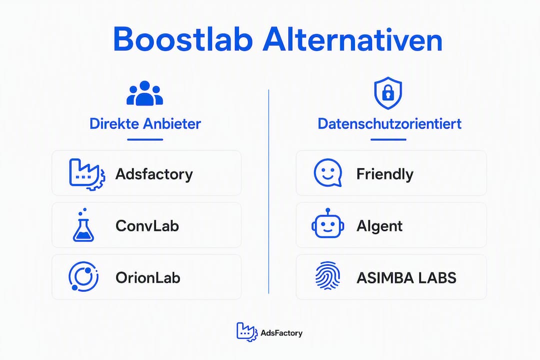 Die Infografik bietet einen übersichtlichen Vergleich verschiedener Alternativen zu Boostlab.