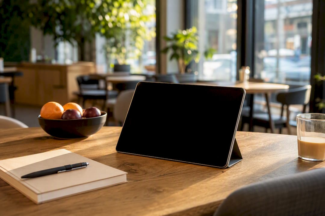 Ein Tablet liegt auf dem Schreibtisch und steht sinnbildlich für einen vereinfachten Bestellprozess mit weniger Formularfeldern im Checkout.