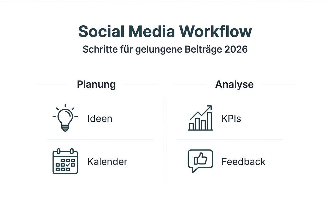 Social-Media-Workflow: Von der strategischen Planung bis zur Erfolgskontrolle – eine anschauliche Infografik
