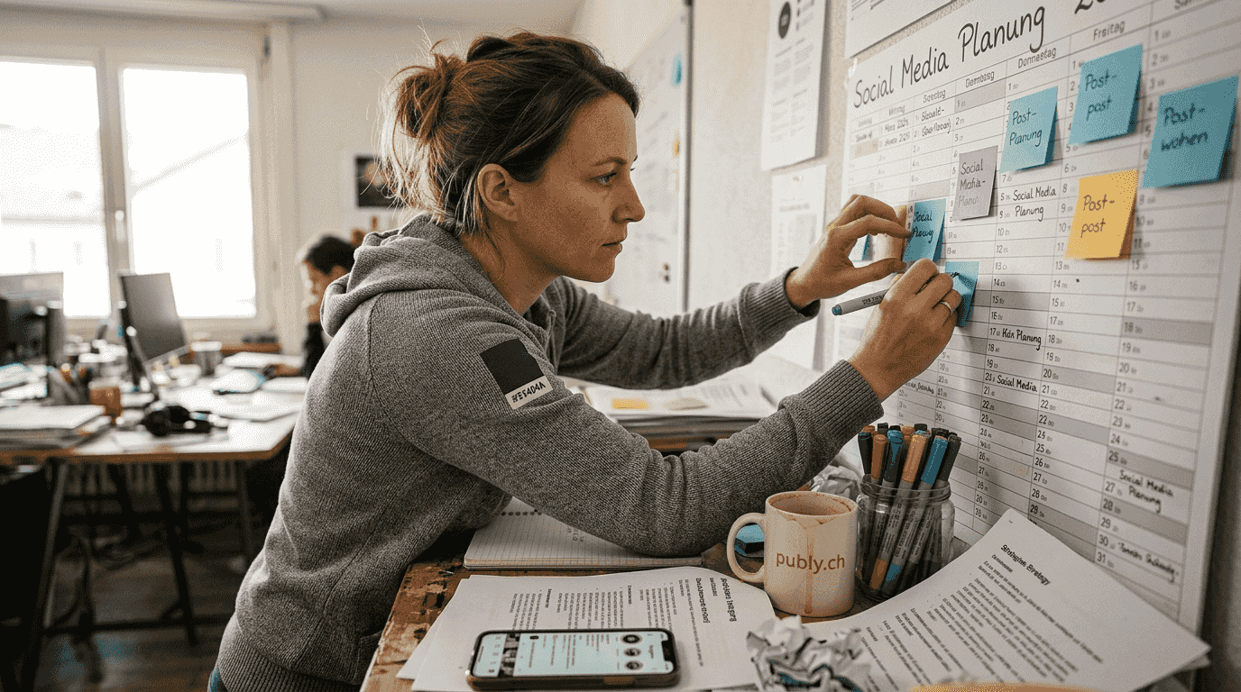 Ein Designer erstellt einen Redaktionsplan für Social Media.