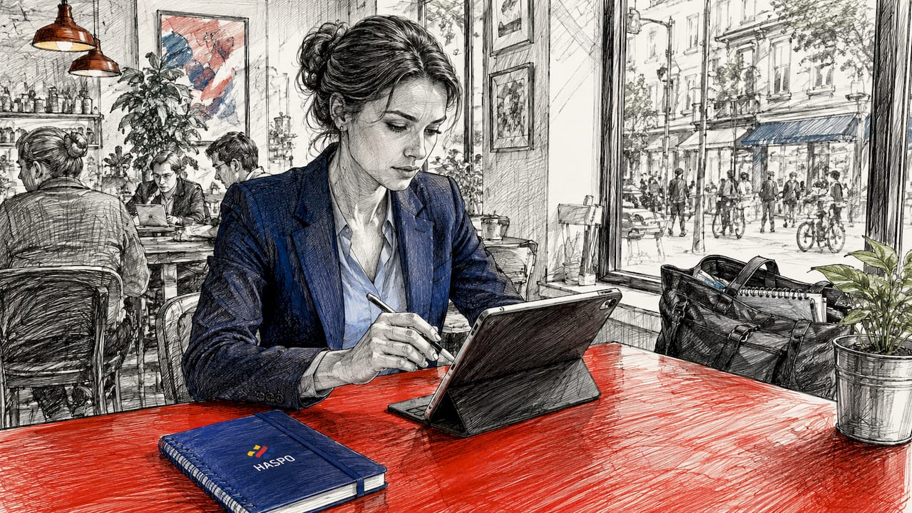 Ruky pracujúce s online dokumentmi BOZP na tablete