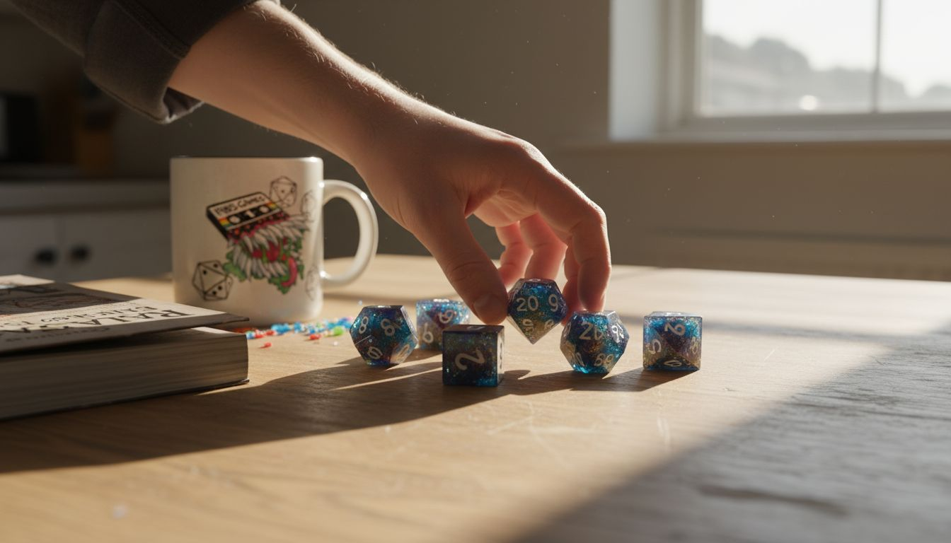 Hand picking unique polyhedral mystery dice