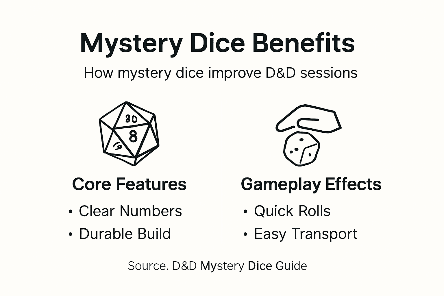 Infographic highlighting mystery dice gameplay advantages