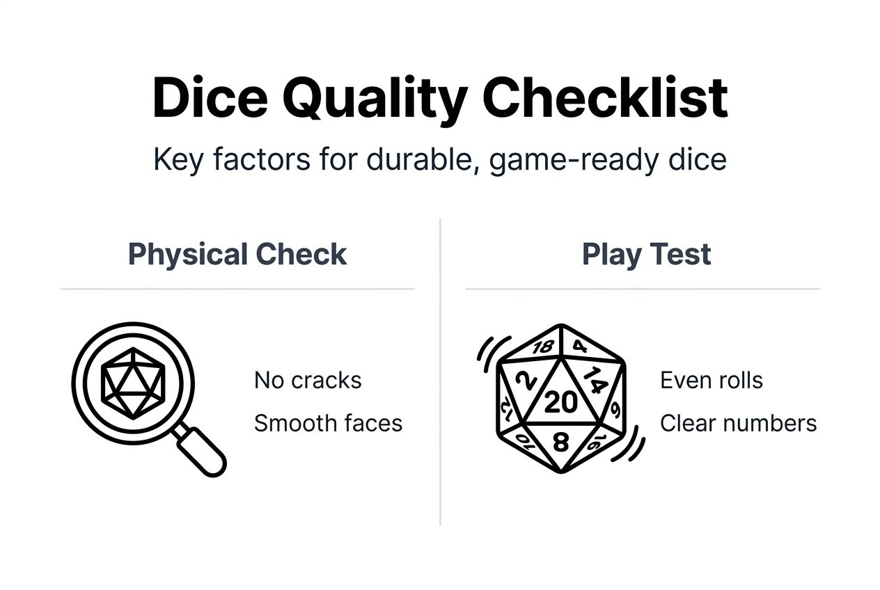 Infographic summarizing custom dice quality checks