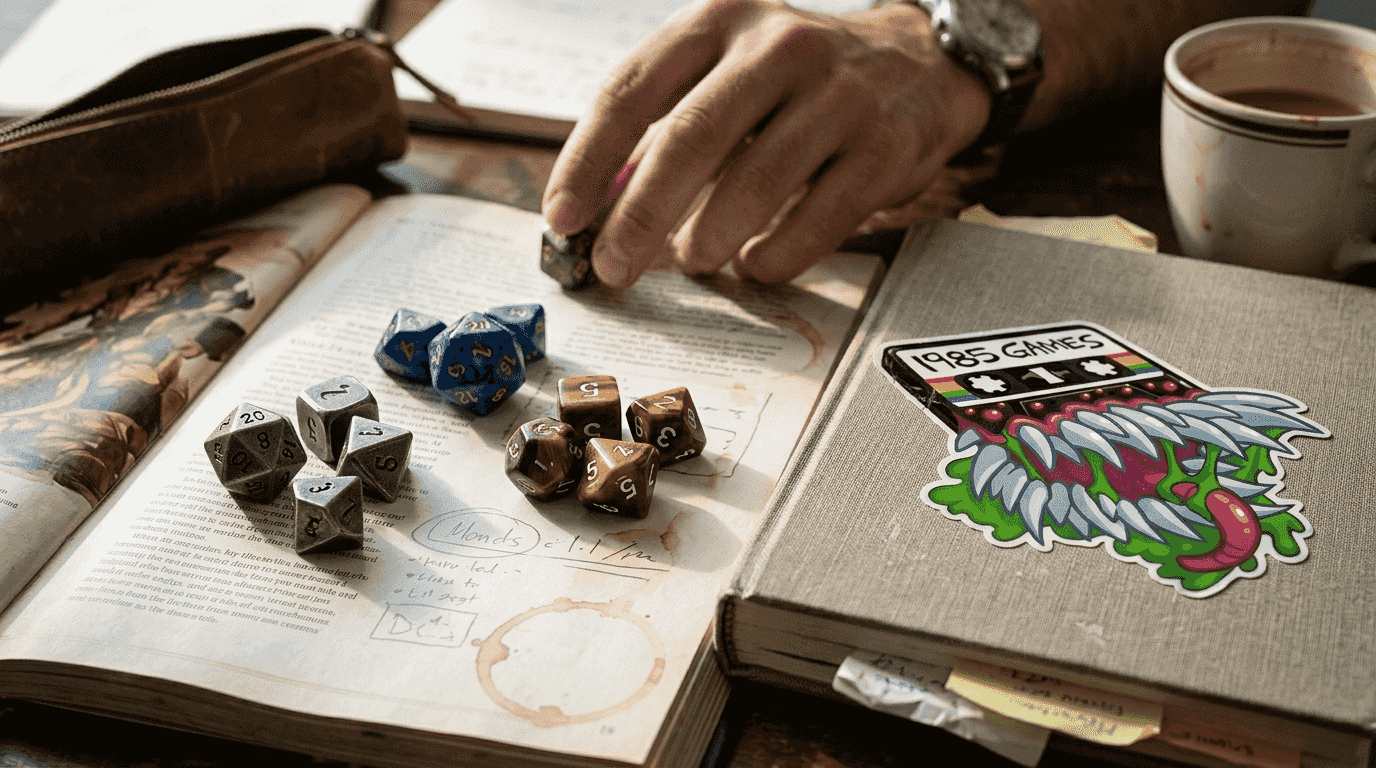 Closeup of three unique DD dice sets