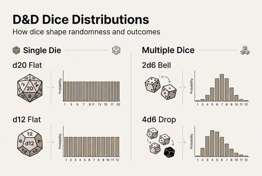 Infographic comparing dice types and outcomes