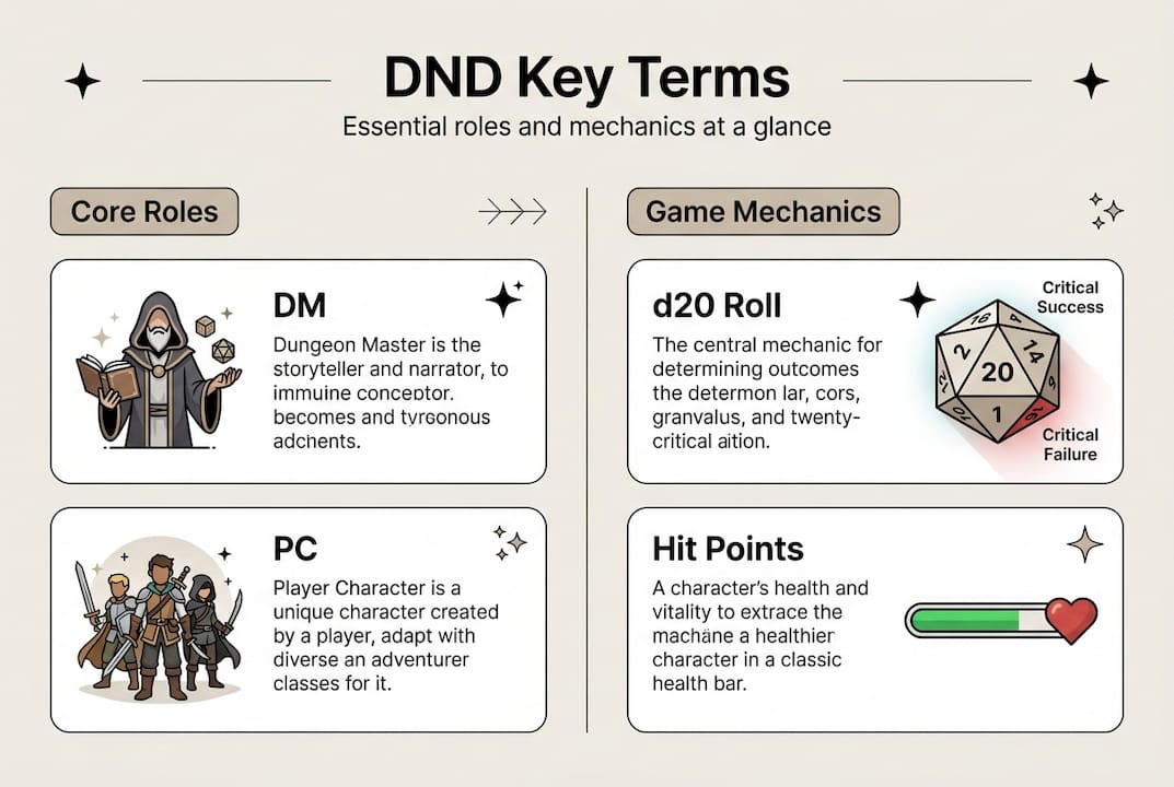 Infographic summarizing DND terms and roles