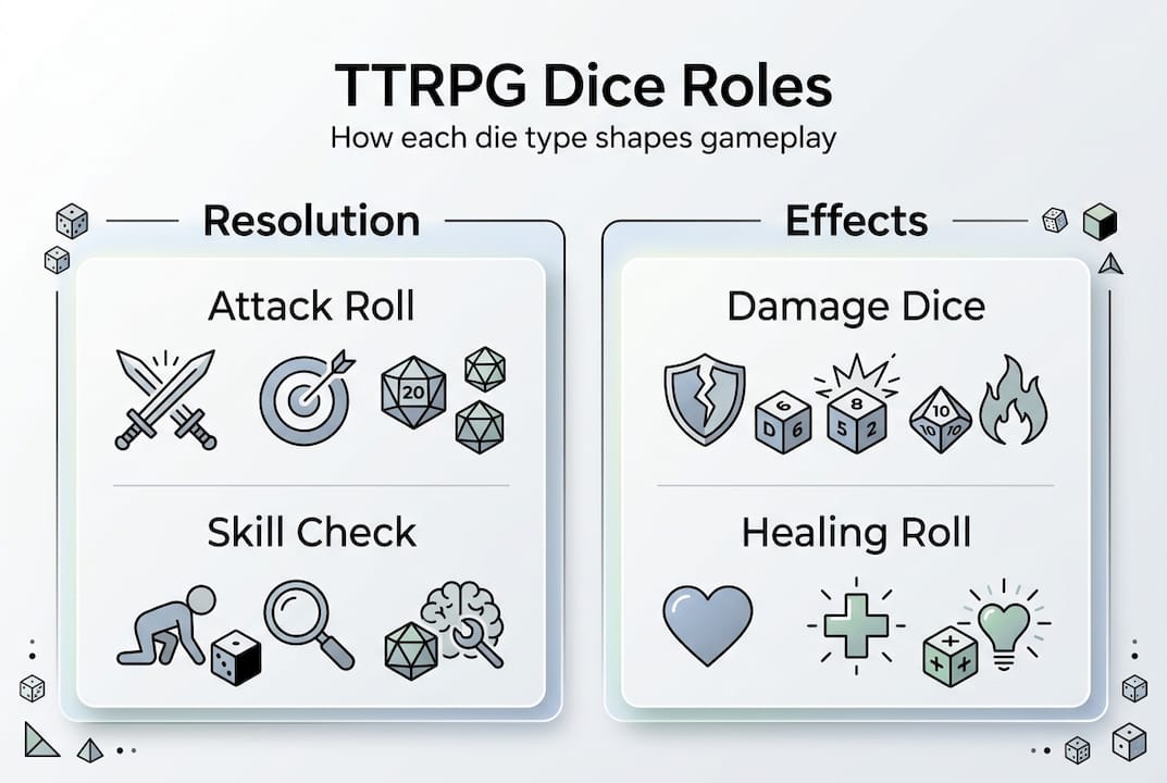 Infographic of TTRPG dice uses and roles