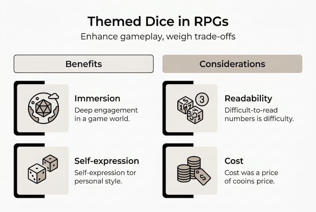 Infographic themed RPG dice pros and cons