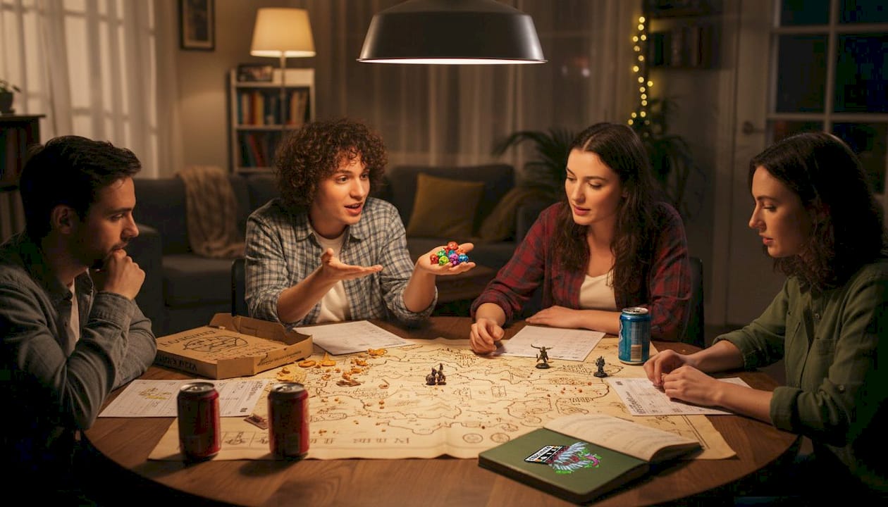 Friends playing a lively DD session together