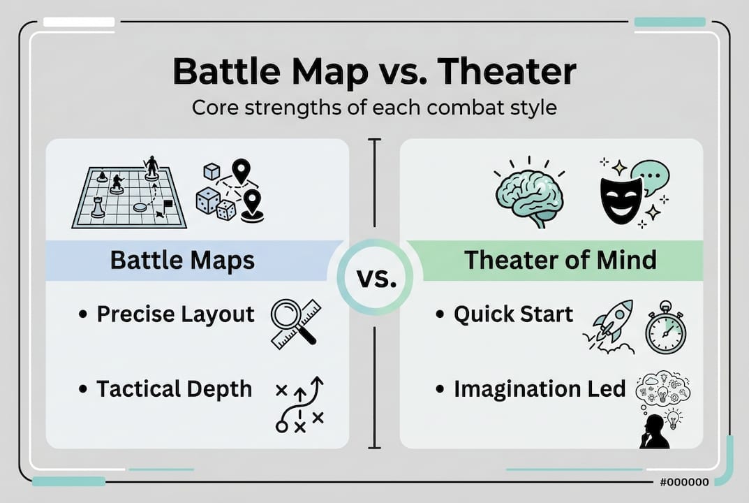 Infographic comparing battle maps and theater of mind