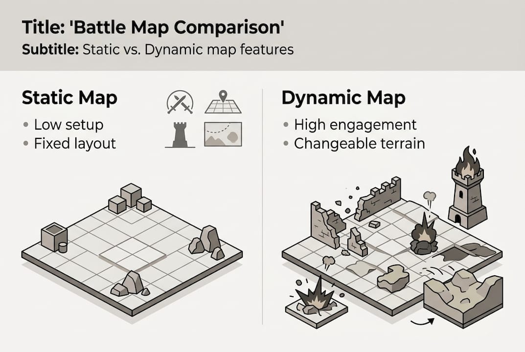 Infographic comparing static and dynamic battle maps
