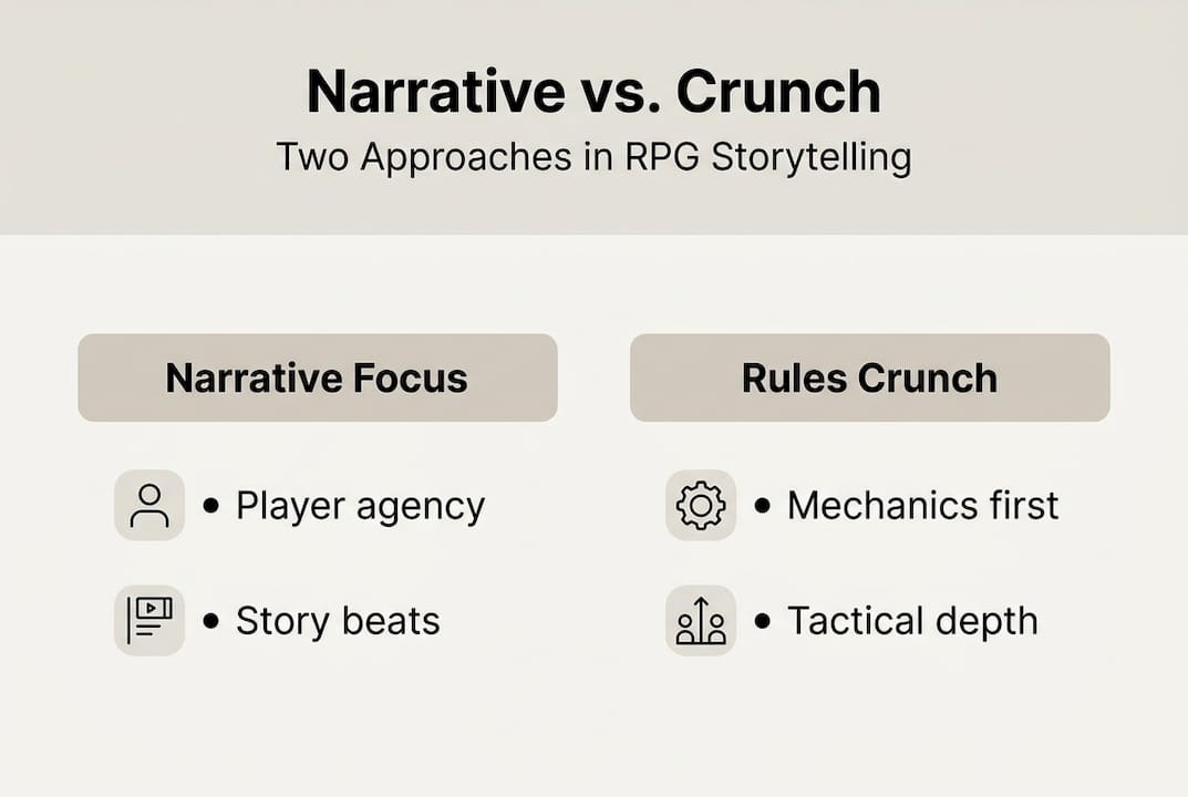 Infographic comparing narrative and crunch in RPGs