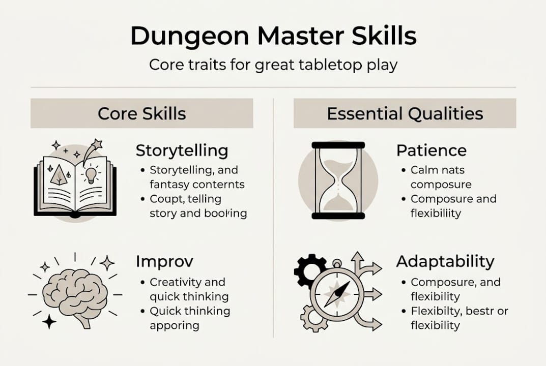 Infographic showing core Dungeon Master skills