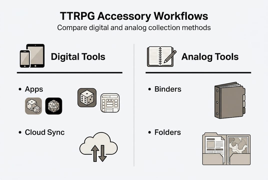 Infographic comparing analog and digital TTRPG workflows