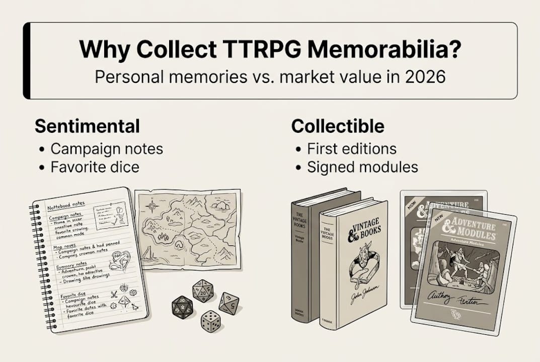 Infographic showing sentimental and collectible aspects of TTRPG memorabilia