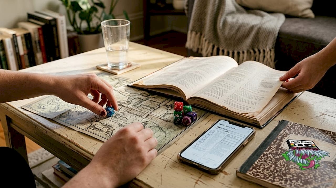 Starter set gaming components on home table