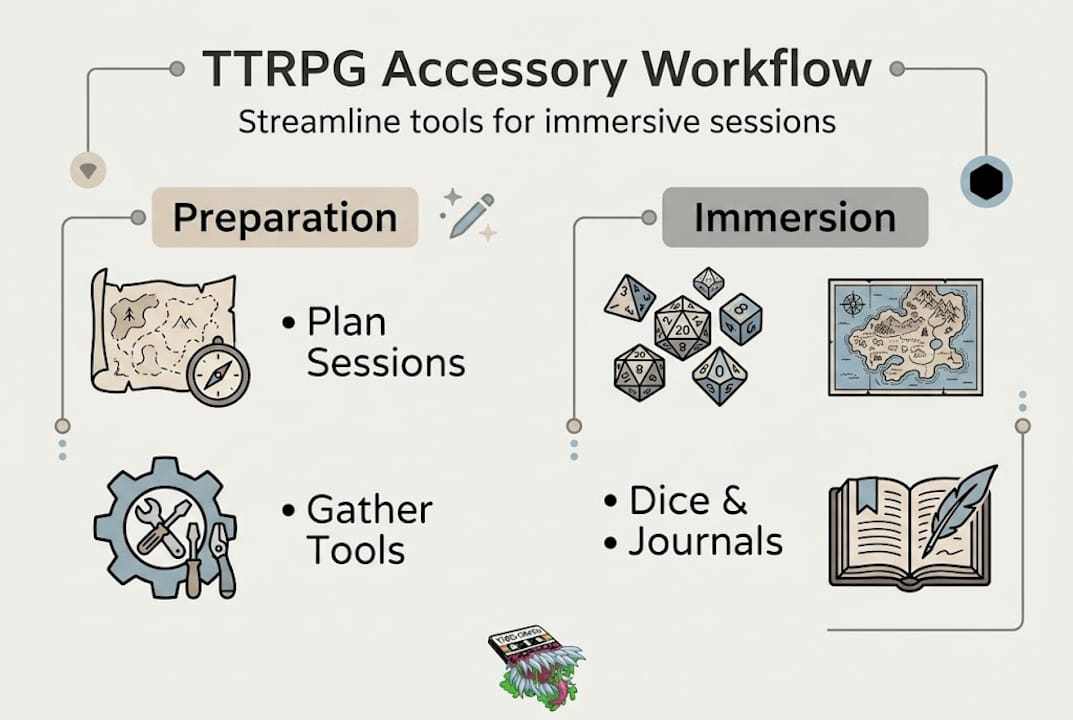 Infographic optimizing TTRPG accessories workflow