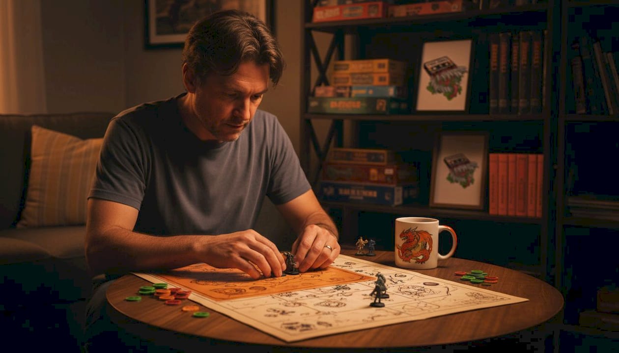 Man organizing pieces for TTRPG terrain combat