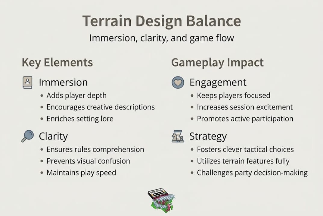 Infographic showing terrain design balance key points