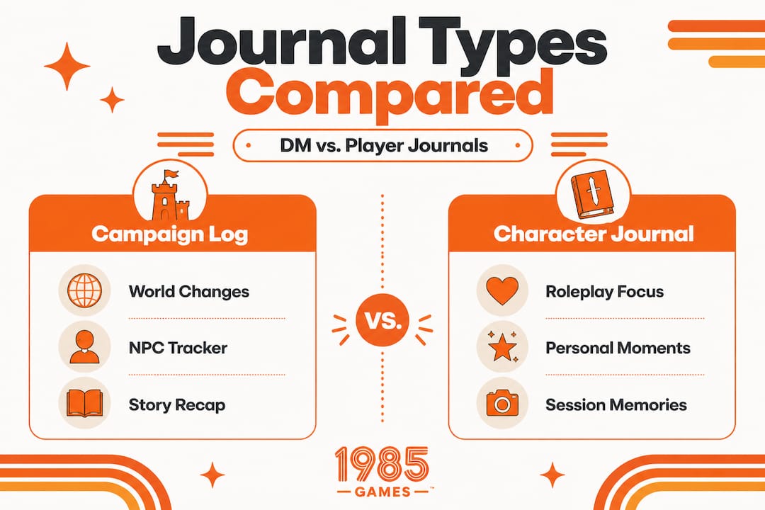Infographic comparing campaign log and character journal