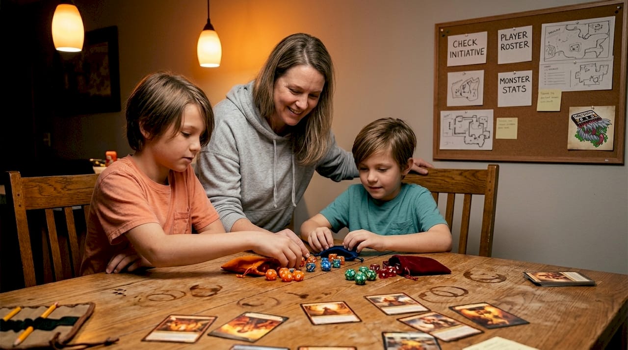 Family uses kids’ RPG dice and prompt cards