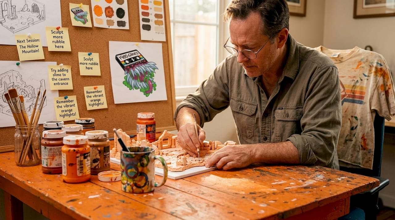 Artist handcrafting detailed terrain map