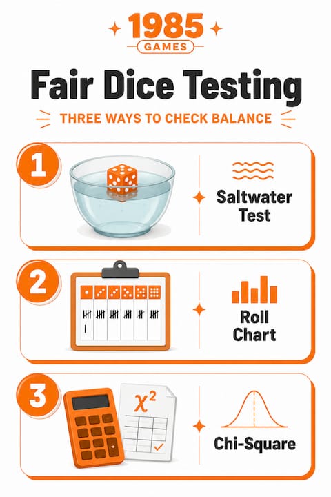 Infographic showing fair dice testing methods