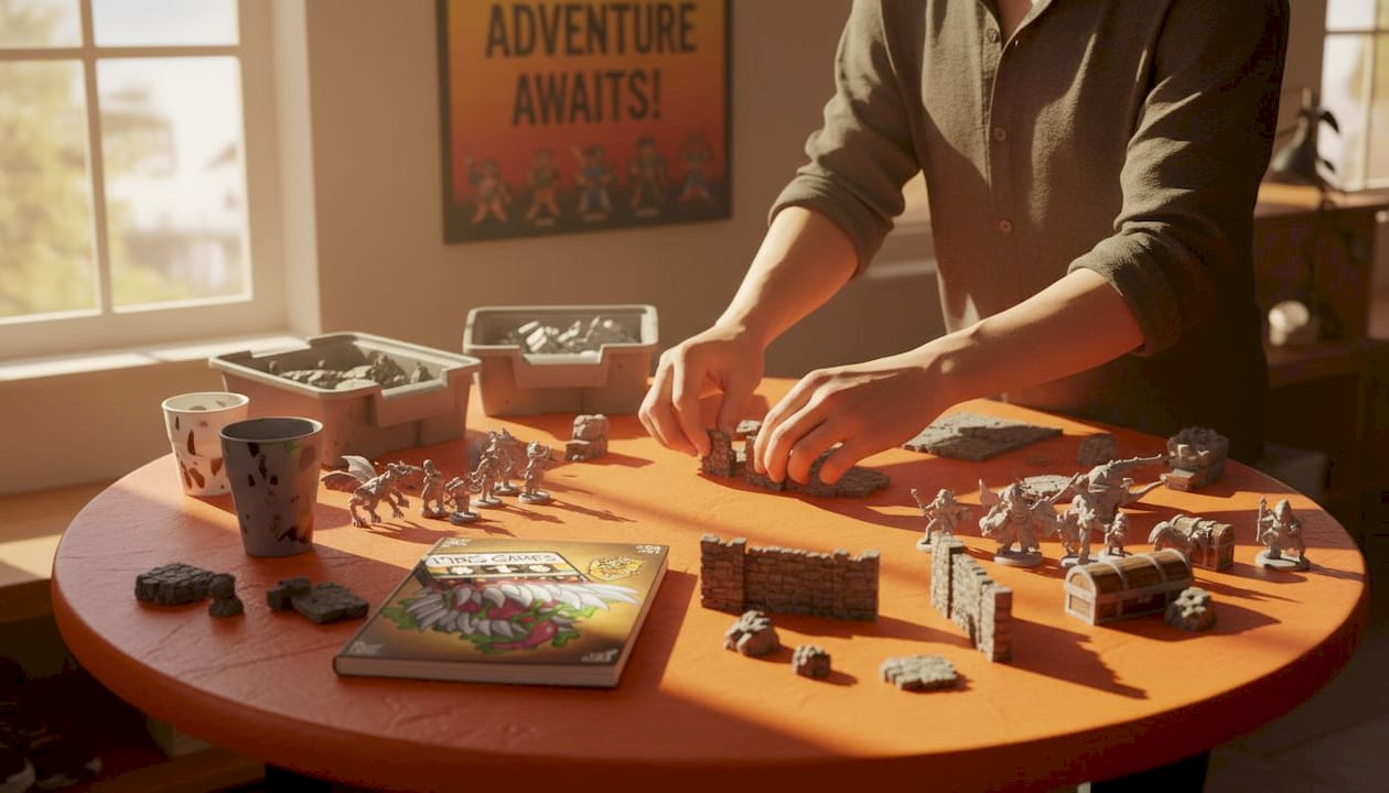 Hands assembling modular terrain tiles
