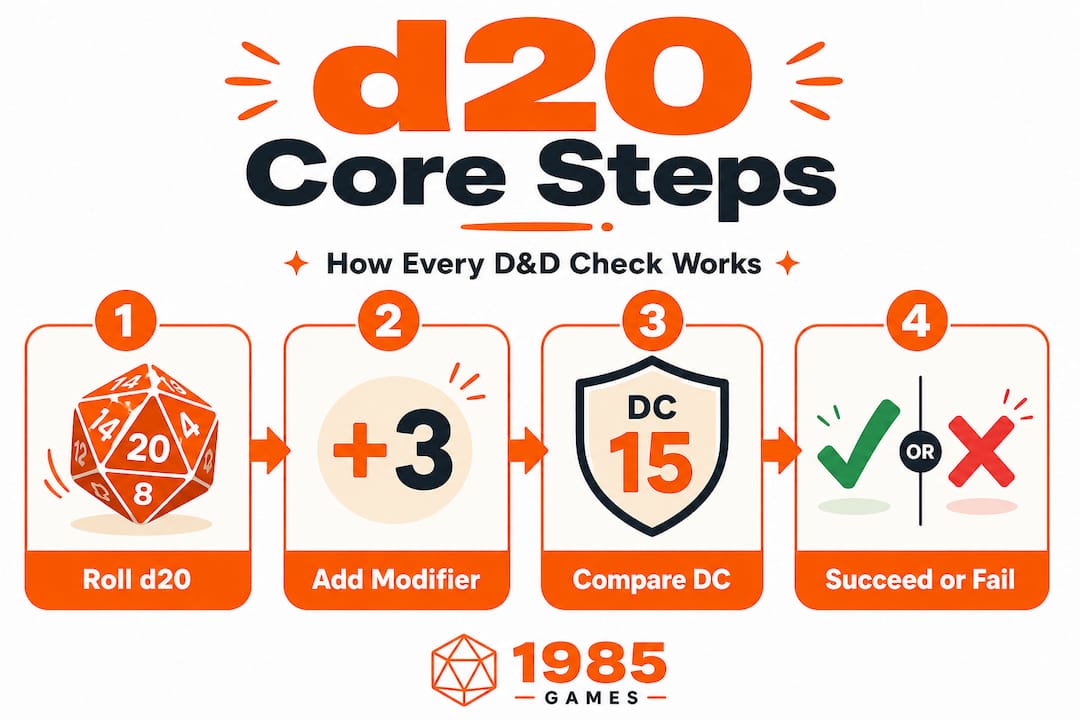 Infographic explains DD d20 mechanic steps