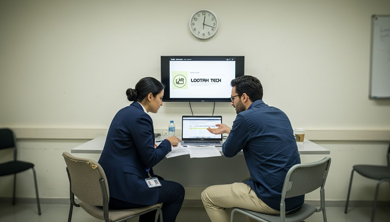 Healthcare and fintech staff reviewing digital compliance