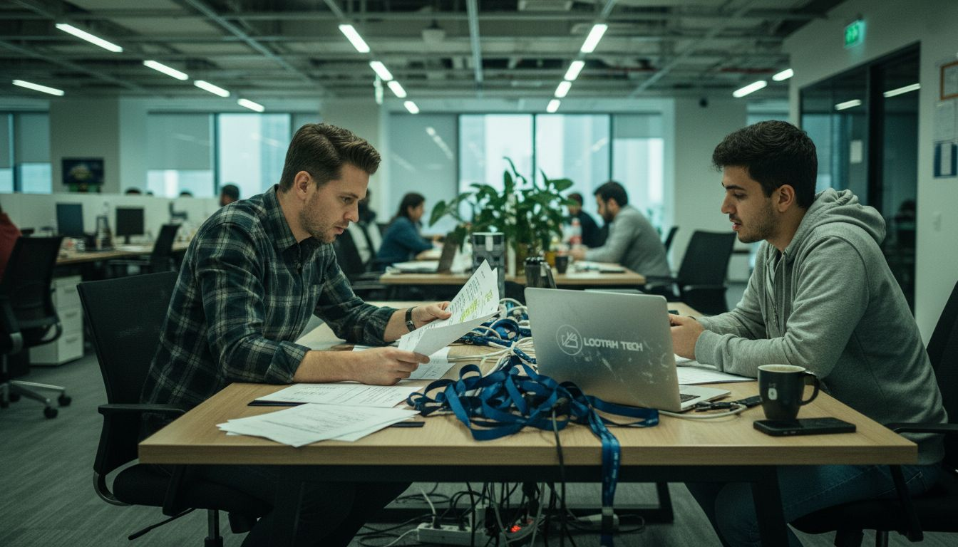 IT manager reviewing security and compliance documents