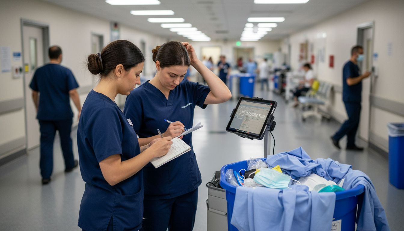 Nurses collaborating with digital patient chart