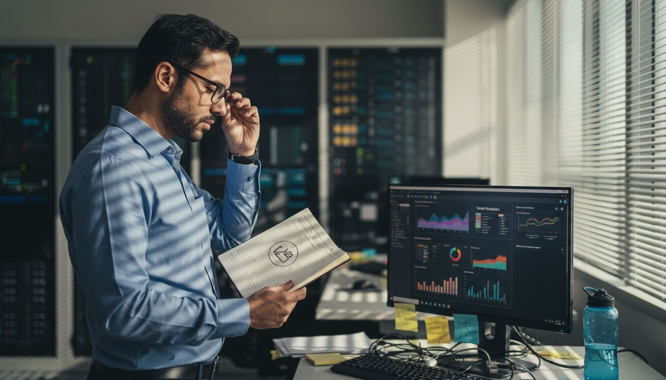 IT manager reviews security dashboard