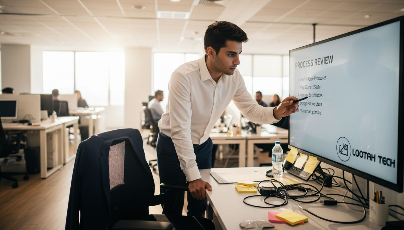 IT manager reviewing automation workflow checklist