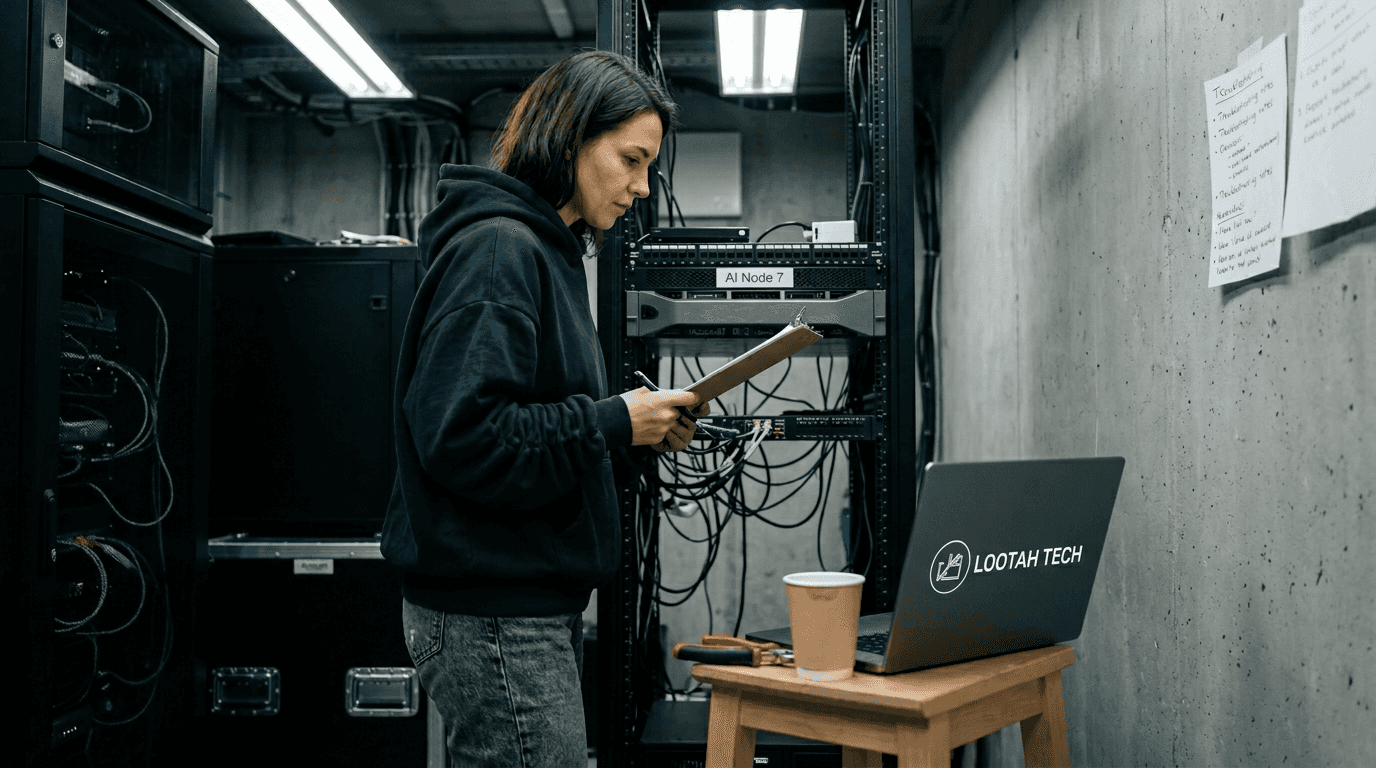 Cloud engineer manages AI workloads in server room