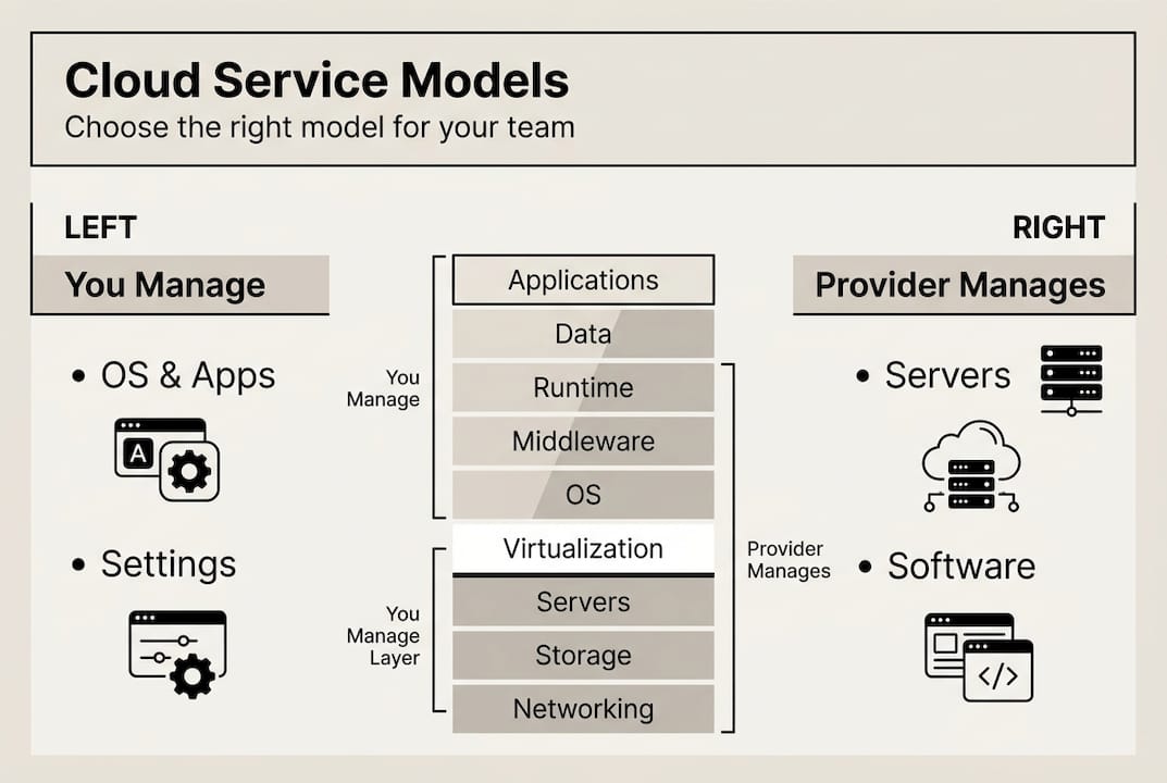 Infographic comparing cloud service model responsibilities