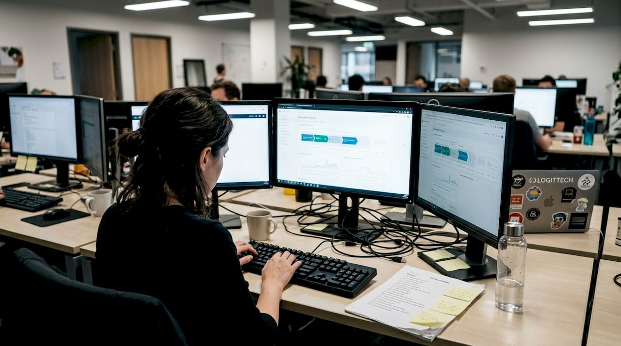 Engineer deploying secure applications in office