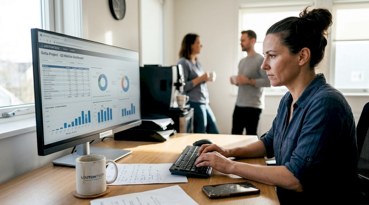 Office worker uses custom software for efficiency