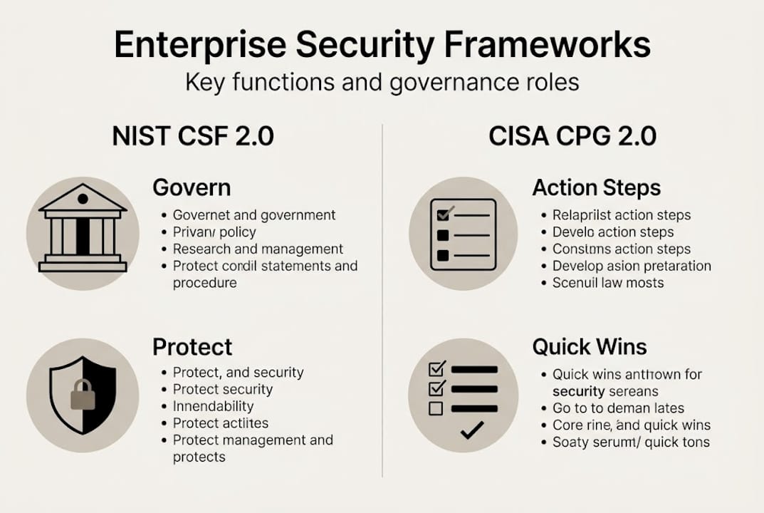 Infographic comparing enterprise security frameworks
