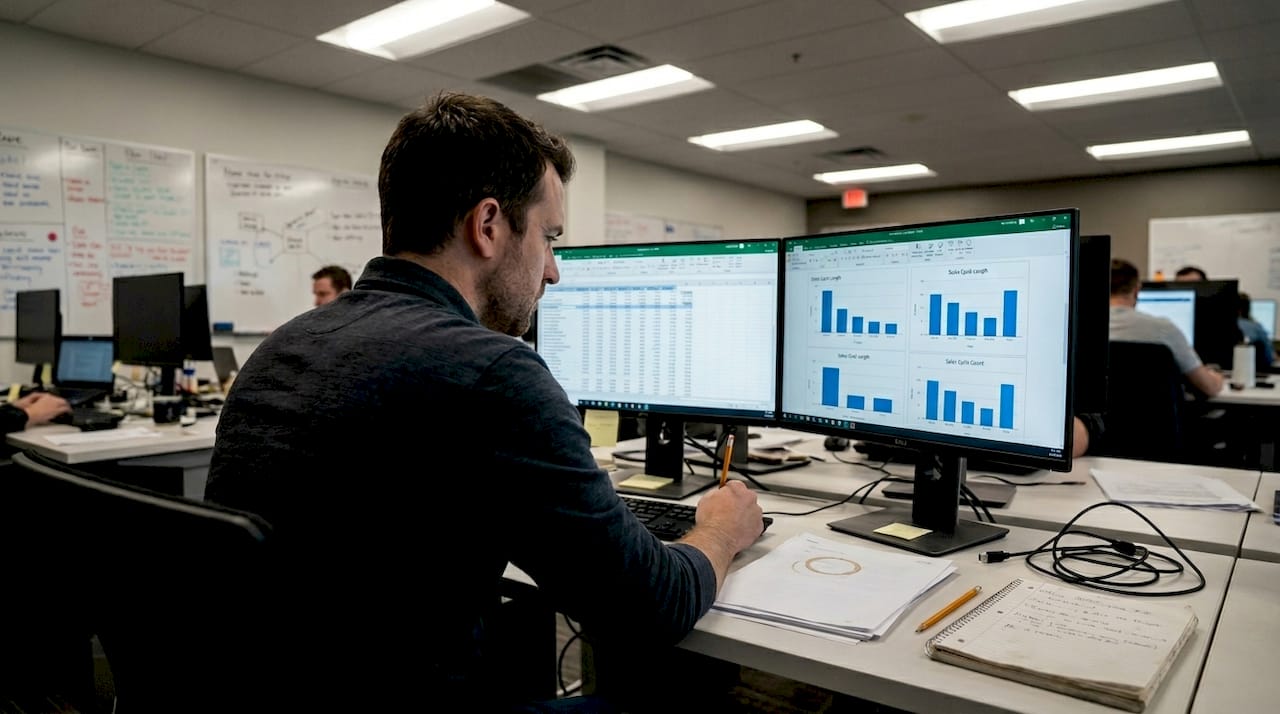 Sales manager analyzes B2B sales cycle trends