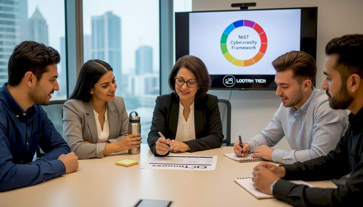 Team discusses CIS controls at meeting table
