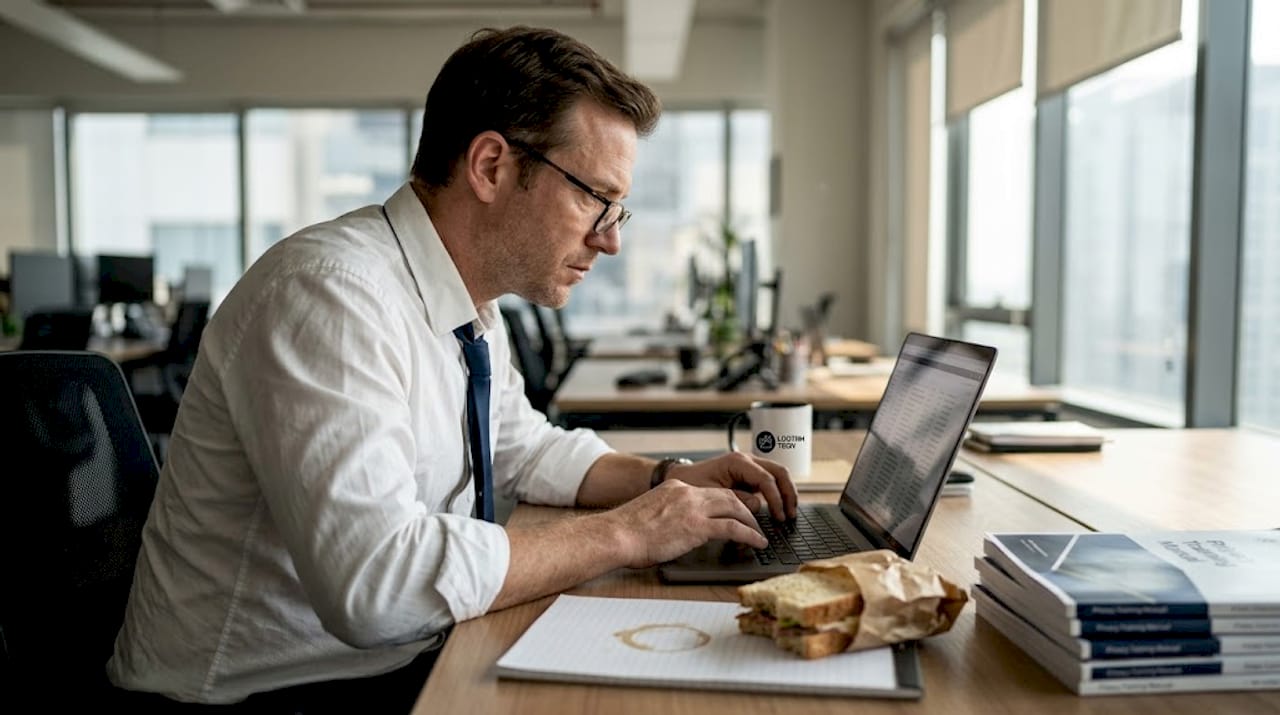 Office worker checking data access logs