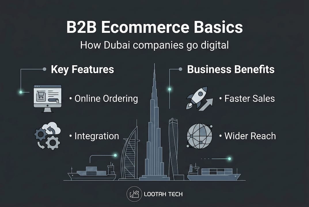 Infographic showing key B2B ecommerce features and benefits
