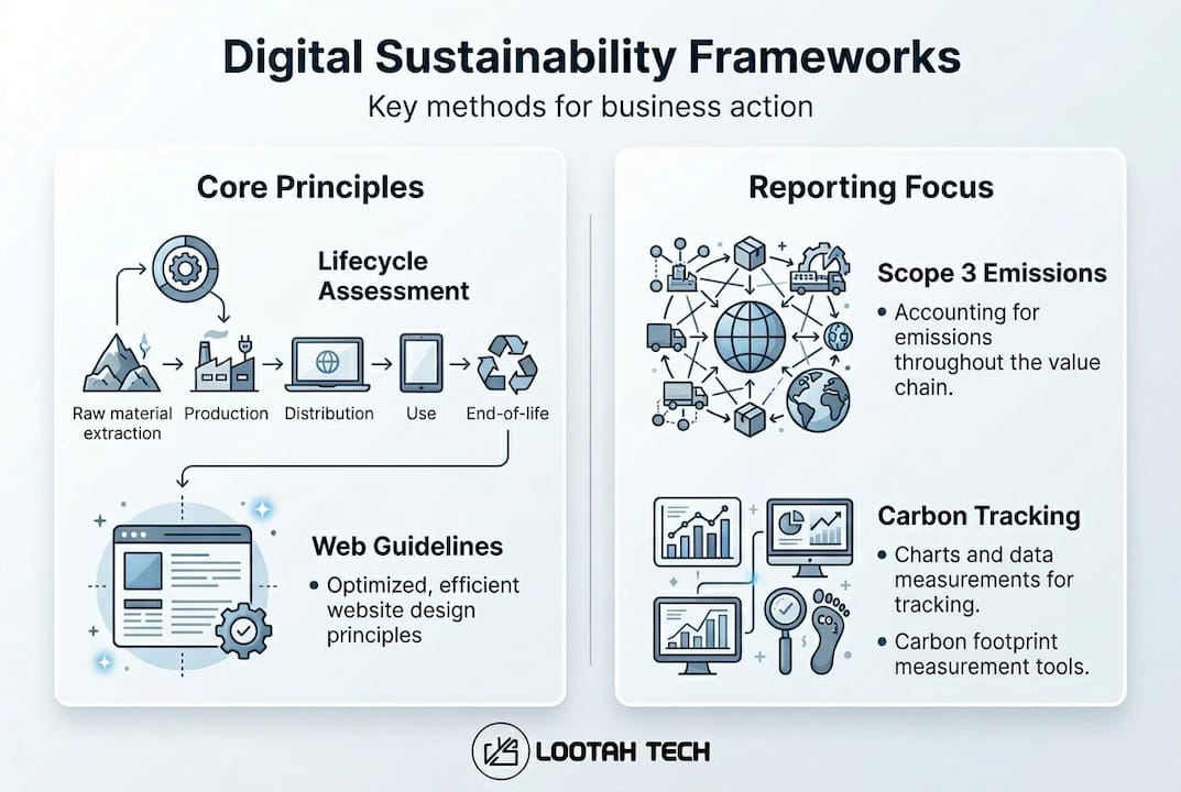 Infographic summarizing digital sustainability frameworks