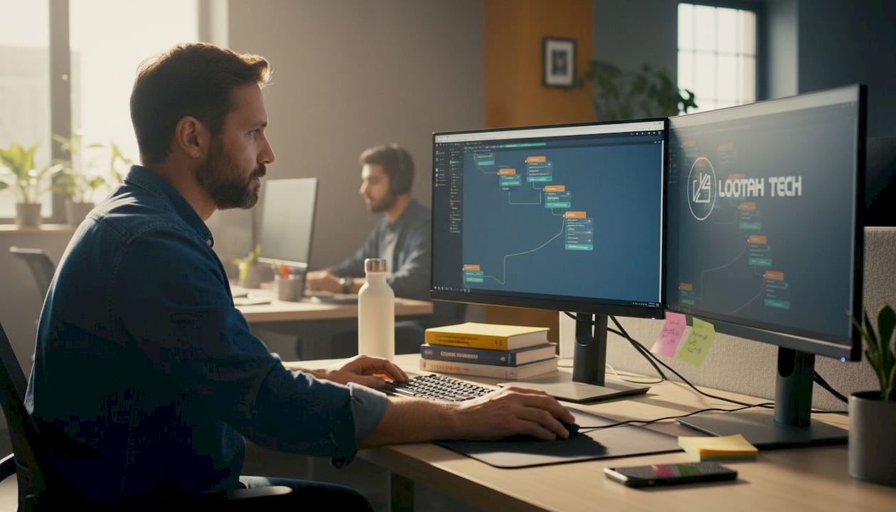 Employee building workflow automation on computer
