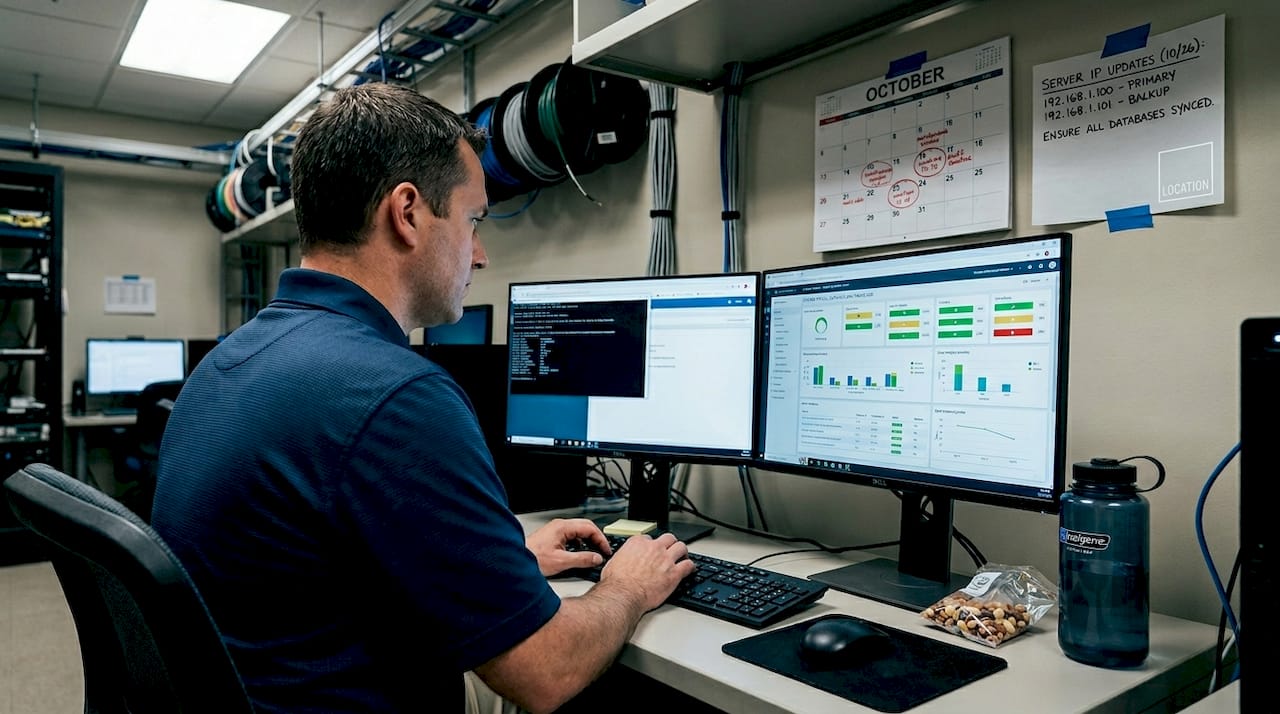 IT specialist managing hospital system dashboard