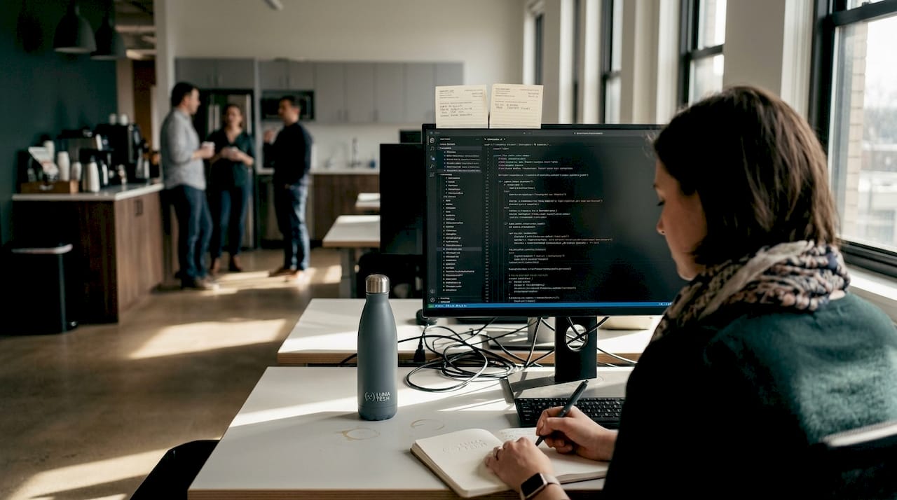 Developer reviewing code for scalable architecture