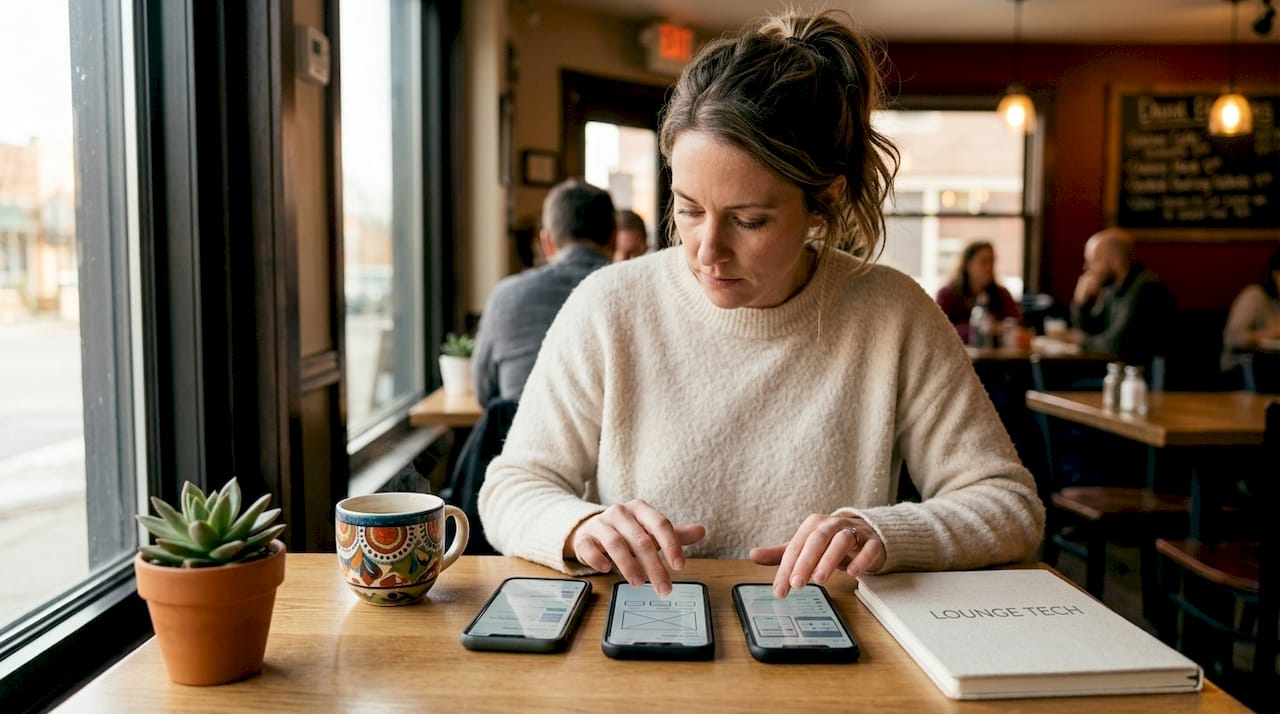 Product manager testing app on smartphones