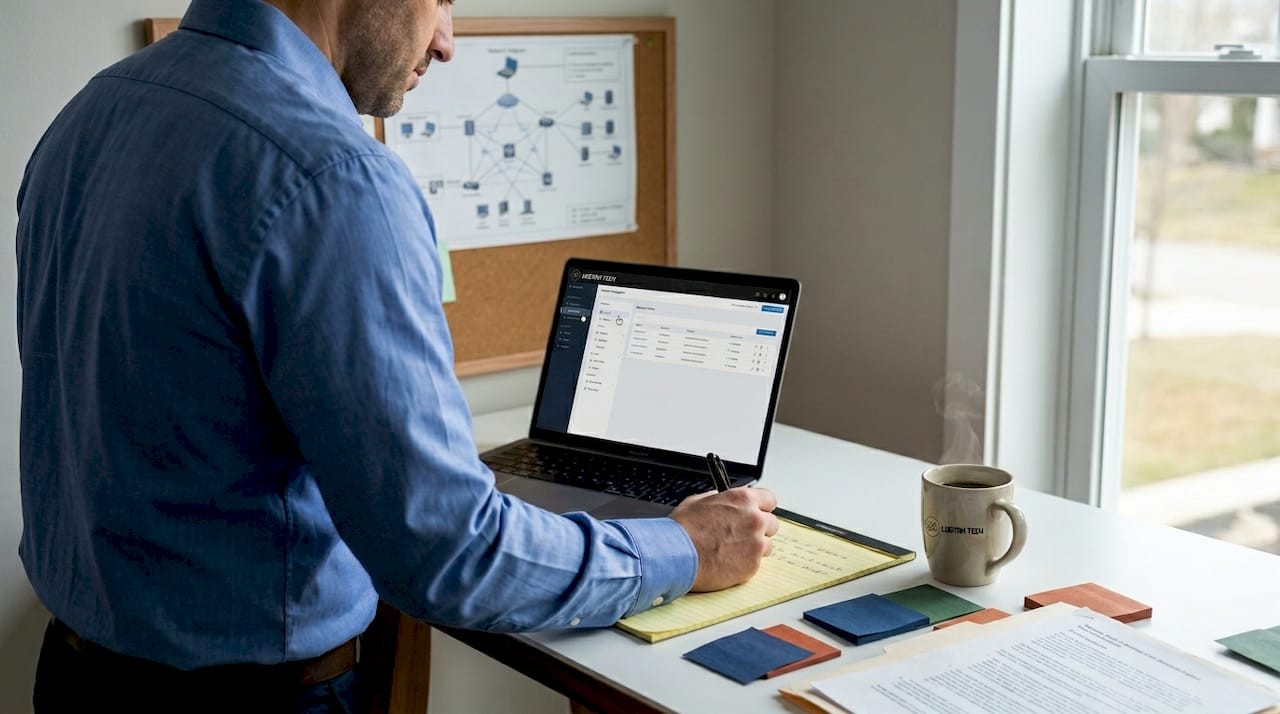 IT manager reviewing network security assessment